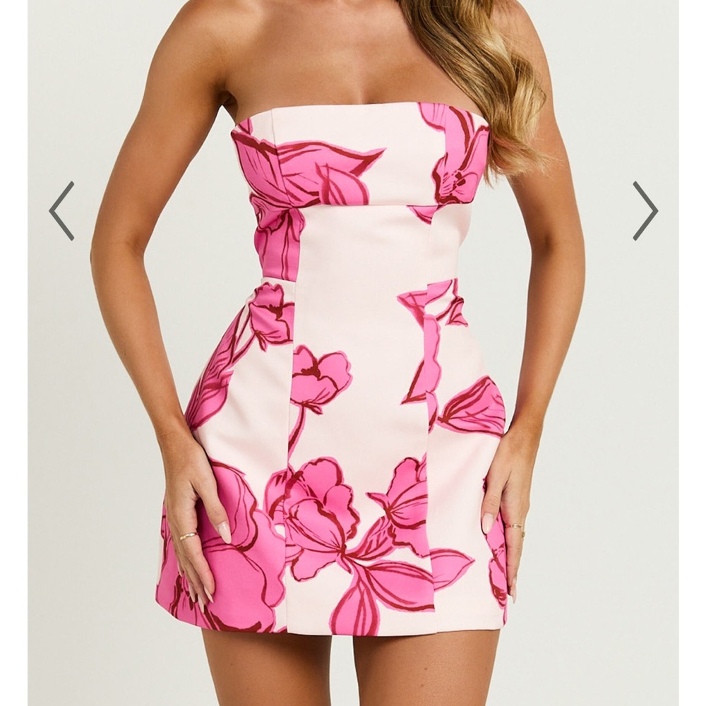 Showpo Strapless Dress with Pink Floral Design